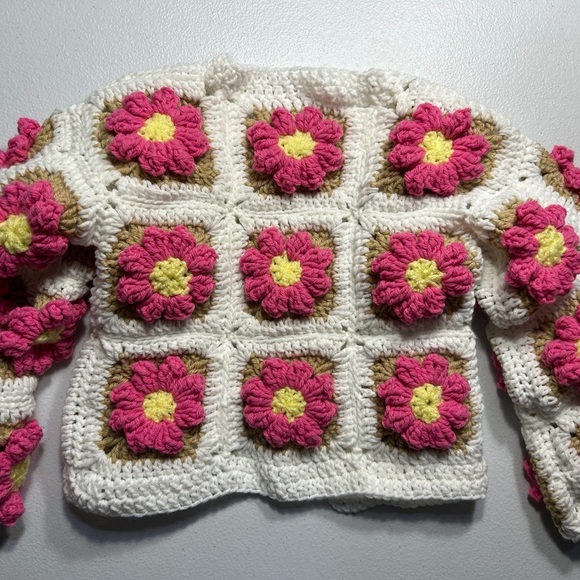 Handmade Crochet Flower Jacket for Kids – Cozy & Stylish Size 2T/3T NWT - Picture 5 of 5
